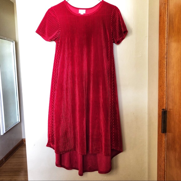 LuLaRoe Carly Ribbed Red Velvet High-Low Holiday Dress Size XXS - Picture 1 of 2